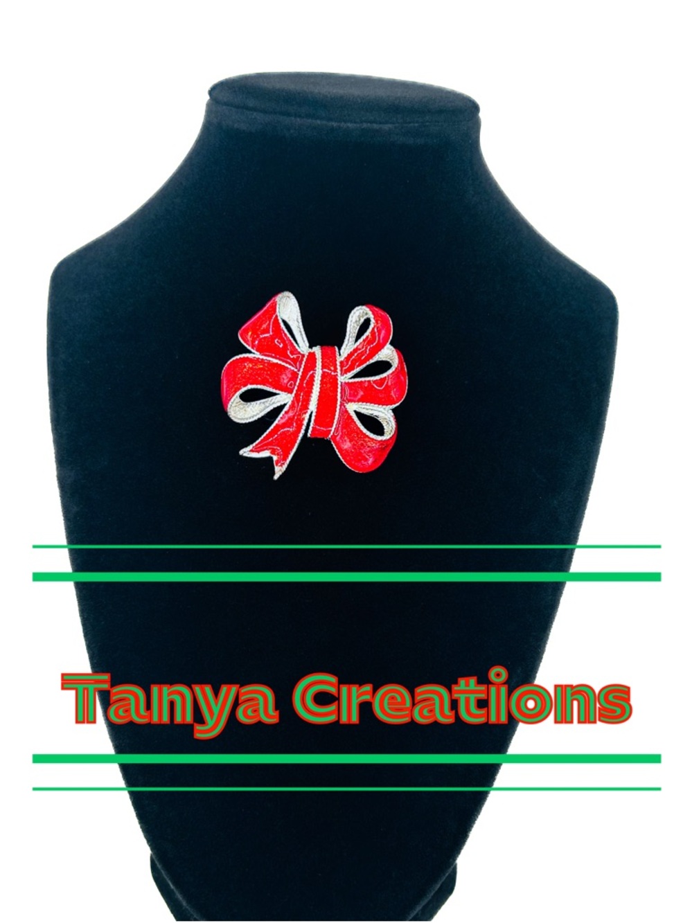 Vintage 1980s Tanya Creations Shimmering Crimson Ribbon Bow Brooch